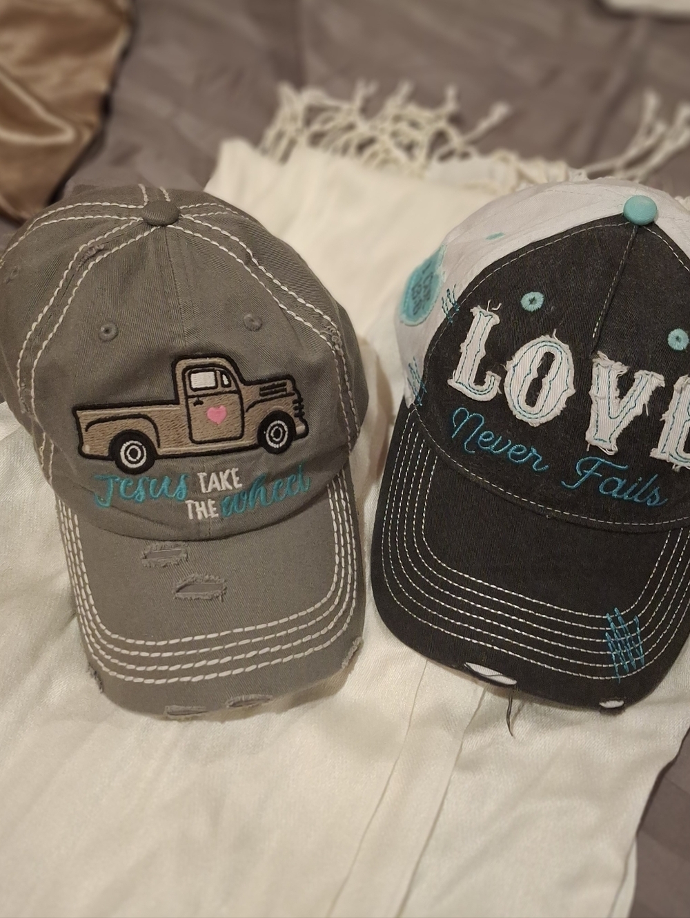 Embroidered 'LOVE Never Fails' And 'Jesus Take The Wheel' Ball Caps